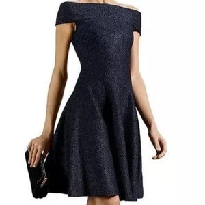Never worn Ted Baker size 1 off the shoulder navy with sparkles skater dress